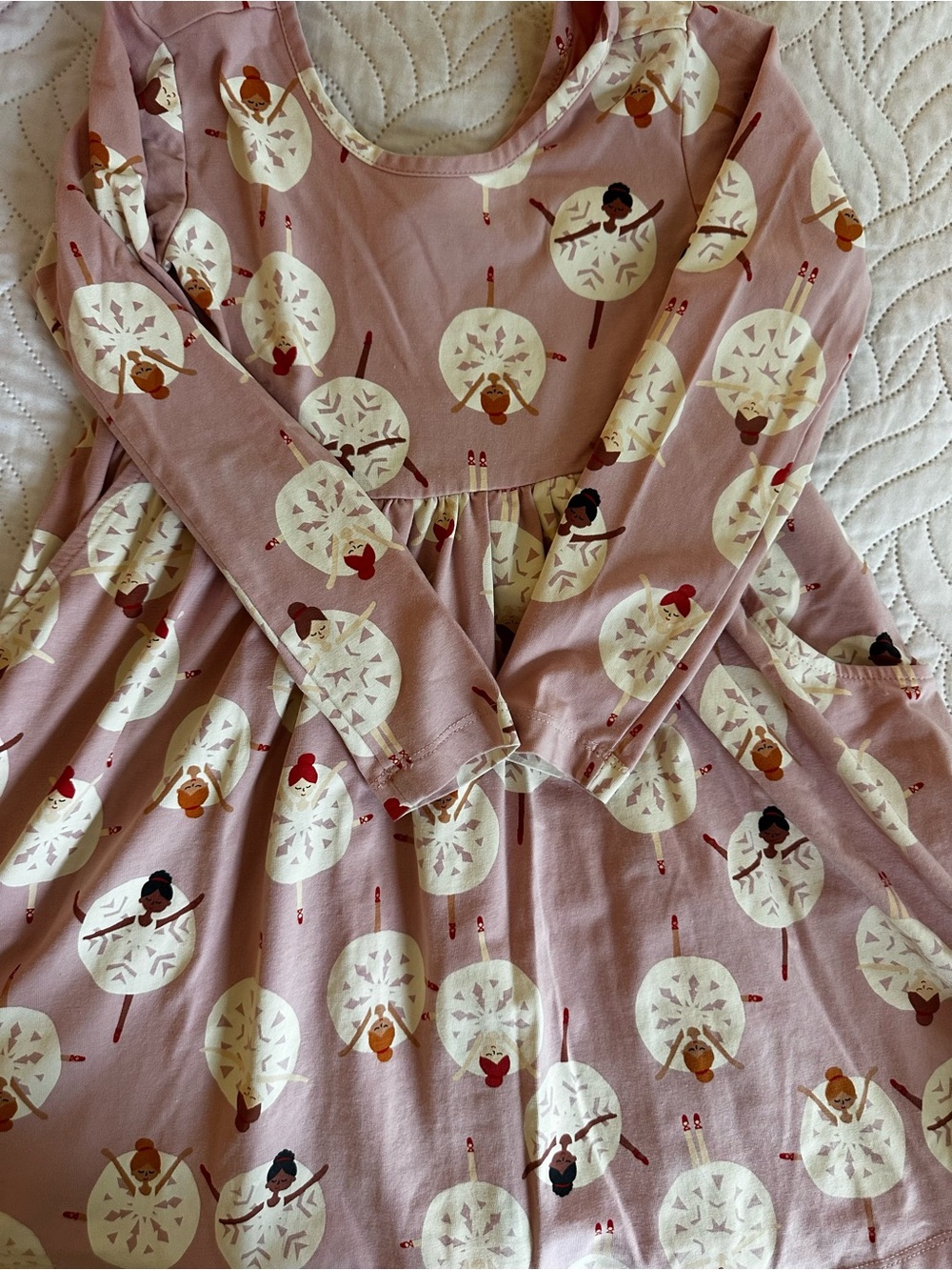 Hanna Andersson Mauve Pink Ballerina Print Long-Sleeve Dress